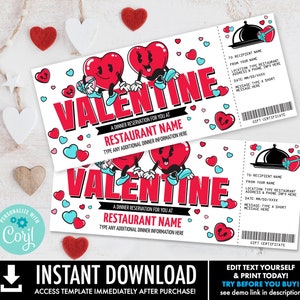 Valentijnsdiner-cadeaubon, restaurant-cadeaubon, avondje uit, maaltijdbezorging | Personaliseer met CORJL-INSTANT DOWNLOAD Printable