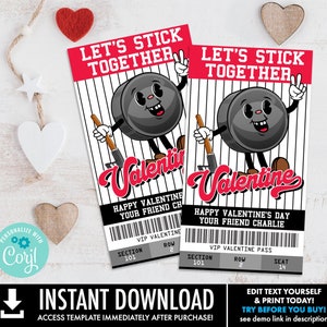 Hockey Valentine, Retro Hockey Kids Class Valentine, School Valentine | Selbst bearbeiten mit CORJL - INSTANT Download Printable