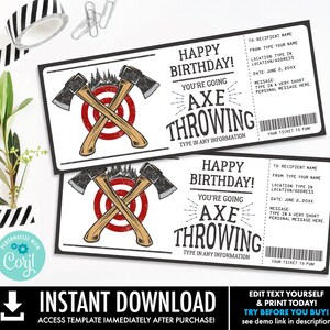 Regalo de cumpleaños de lanzamiento de hacha, certificado de regalo, cumpleaños de leñador, vale de regalo sorpresa / autoedición con CORJL-INSTANT DOWNLOAD imprimible