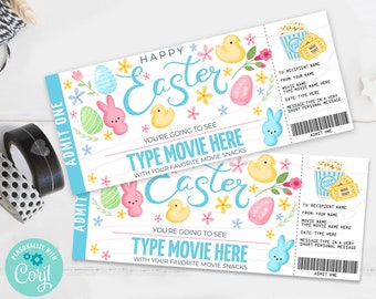 Easter Movie Voucher/Gift Certificate - Surprise Easter Movie Ticket | Self-Edit with CORJL - INSTANT DOWNLOAD Printable