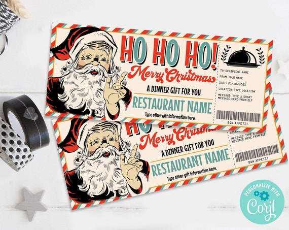 Santa Restaurant Gift Voucher, Dinner Gift Certificate, Office Gift, Printable Gift | Self-Edit with CORJL-INSTANT Download Printable