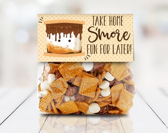 S'more Party Favor Bag Topper - Take Home S'more For Later S'more 4" Treat Topper | Self-Editing with CORJL - INSTANT DOWNLOAD Printable