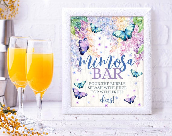 Butterfly Mimosa Bar Sign - 8x10 Sign, Bridal shower, Baby shower, garden shower | Self-Edit with CORJL - INSTANT Download Printable