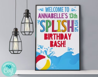 Pool Party Welcome Sign - 20x30 Sign, Summer Party, Beach Party, Personalized Sign | Self-Edit with CORJL - INSTANT DOWNLOAD Printable