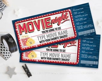 Movie Night Ticket Gift Certificate, Movie Ticket, Movie Marquee Surprise Ticket | Self-Edit with CORJL - INSTANT DOWNLOAD Printable