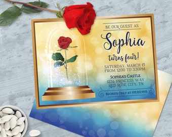Beauty & the Beast Invitation - Belle Birthday Party, Beauty Birthday | Self-Edit with CORJL - INSTANT DOWNLOAD Printable Template
