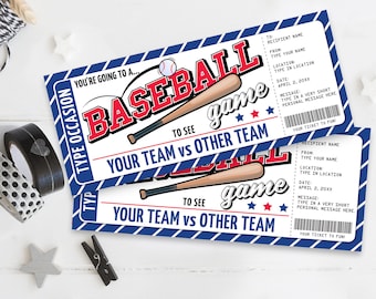 Baseball Ticket Gift Editable Template - Surprise Baseball Game Ticket, Any Occasion | Self-Edit with CORJL - INSTANT DOWNLOAD Printable