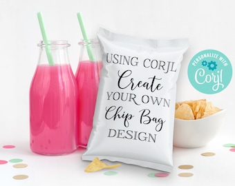 Design & Print Yourself, DIY Chip Bag Template | Create Your Own Design Chip Bag Wrap/Label using CORJL - INSTANT Download Printable