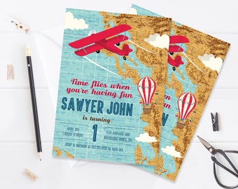 Time Flies When - Airplane Birthday Invitation, Aviator, Map, 1st Birthday | Self-Edit with CORJL - INSTANT DOWNLOAD Printable Template