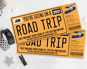 Road Trip Surprise Ticket Gift Voucher, License Plate Voucher, Vacation, Weekend Getaway | Self-Edit with CORJL - INSTANT DOWNLOAD Printable