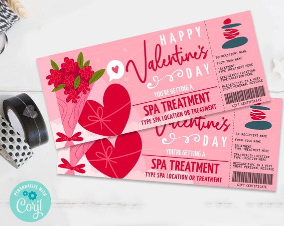 Valentine Spa Treatment Surprise Gift Voucher, Spa Day, Spa Treatment Gift Certificate | Self-Edit with CORJL - INSTANT DOWNLOAD Printable