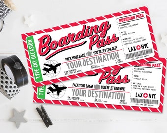 Biglietto della carta d'imbarco di Natale - Rivelazione del viaggio a sorpresa, volo, biglietto aereo falso per le vacanze / Automodifica con CORJL - DOWNLOAD IMMEDIATO stampabile