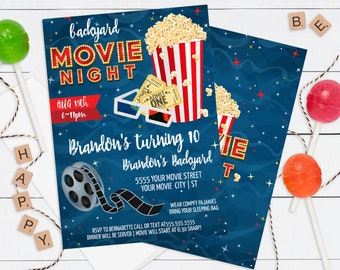 Movie Party Invitation - Backyard Movie Night, Movie Birthday Party Invite | Self-Edit with CORJL - INSTANT DOWNLOAD Printable Template