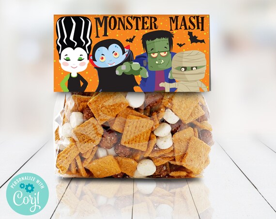 Monster Mash Treat Baggie Toppers - 4" Treat Bag Topper, Halloween Party Favor | Edit with CORJL - INSTANT DOWNLOAD Printable