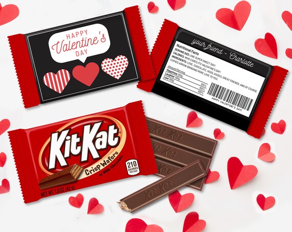 Valentine Hearts Kit Kat Candy Wrap/Label, Speech Bubble, Class Valentine Cards | Self-Edit with CORJL - INSTANT Download Printable