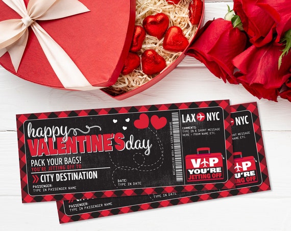 Boarding Pass Gift Valentines Day -Plane Ticket,Printable Voucher Certificate,Surprise Flight | Edit with CORJL - INSTANT DOWNLOAD Printable