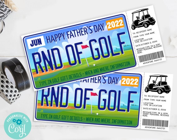Father's Day Golfing Gift Certificate, Round of Golf,License Plate Surprise Gift Voucher | Self-Edit with CORJL-INSTANT DOWNLOAD Printable