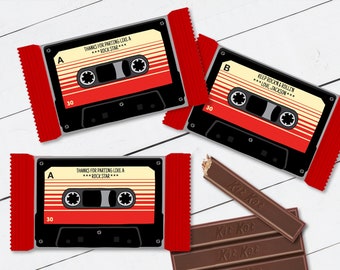 Cassette Tape Chocolate Wafer Candy Bar Label/Wrapper, Retro Party Favor, 80's Party, Cassette | Edit using CANVA–INSTANT DOWNLOAD