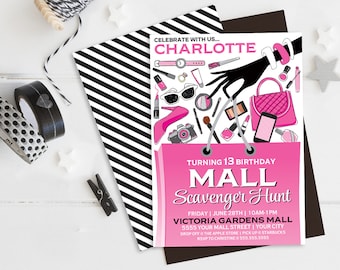 Mall Scavenger Invitation, Birthday Party Invite, Mall Party | Self-Edit with CORJL - INSTANT DOWNLOAD Printable Template