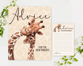 Giraffe Advice for the New Parents 2-Piece SET - 8x10 Sign & 4x6 Advice Card, Safari | | Pre-Typed INSTANT Download PDF Printables