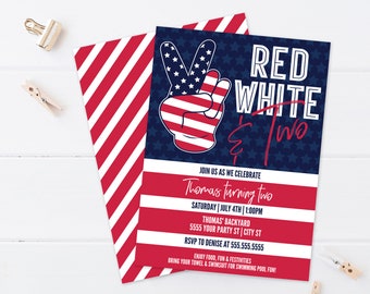 Editable Red White Two 4th Of July Birthday Invitation - Second Birthday Invite  | Self-Edit with CORJL - INSTANT Download Printable