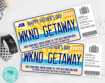 Father's Day Weekend Getaway Surprise Gift Voucher, License Plate Voucher, Vacation | Self-Edit with CORJL - INSTANT DOWNLOAD Printable