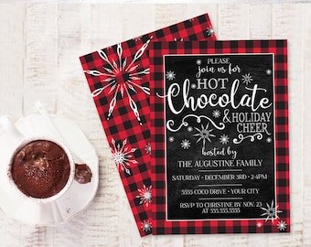 Hot Chocolate Party Invitation - Holiday Cheer, Hot Coco Bar Party, Winter Office Party| Self-Edit with CORJL - INSTANT DOWNLOAD Printable