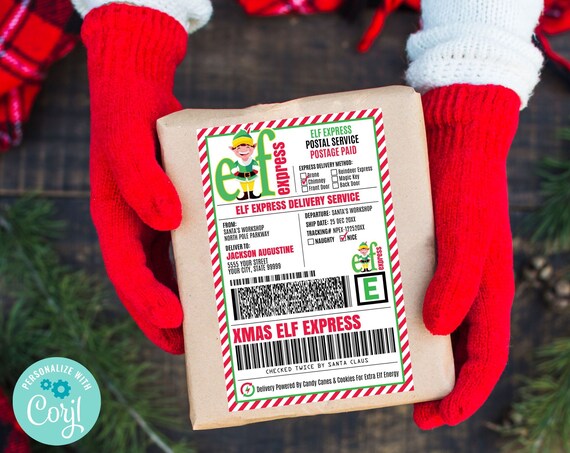 Elf Shipping Label,Elf Express Delivery,Packing Label,Elf Mail,Santa Mail,Shipping Sticker | Self-Edit with CORJL;INSTANT Download Printable