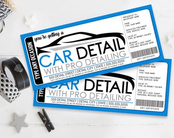 Car Detailing Gift Certificate, Car Detail Surprise Gift Voucher | Self-Edit with CORJL - INSTANT DOWNLOAD Printable Template