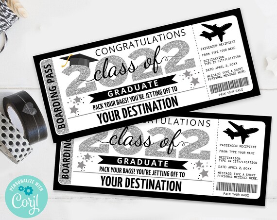 Graduation Boarding Pass Editable Template - Fake Plane Ticket,Trip Gift,Fake Ticket | Edit with CORJL - INSTANT DOWNLOAD Printable