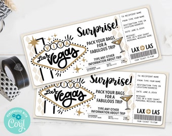 Surprise Trip to Las Vegas, Surprise Ticket Voucher, Vacation Reveal, Weekend Getaway | Self-Edit with CORJL - INSTANT DOWNLOAD Printable