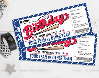 Birthday Baseball Ticket Gift Editable Template - Surprise Birthday Baseball Game Ticket | Self-Edit with CORJL - INSTANT DOWNLOAD Printable