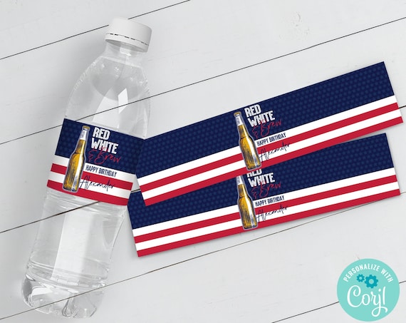 4th of July Water Bottle Label/Wrap, Red White & Brew, Patriotic Decor, BBQ Picnic | Self-Edit Text with CORJL - INSTANT Download Printable