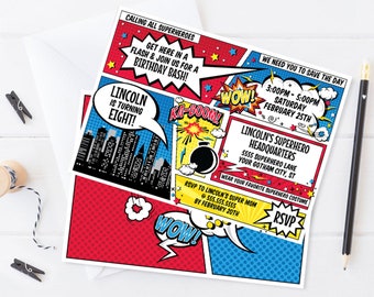 Superhero Invitation - Superhero Birthday Party, ONE-Name Invite, Comic Book | Self-Edit with CORJL - INSTANT Download Printable Template