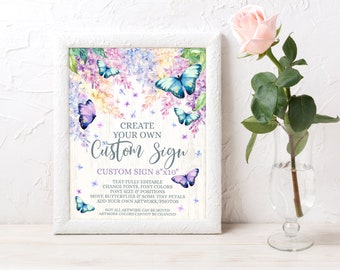 Butterfly 8x10 Custom Sign/Poster - Butterflies & Flowers, Spring Garden | Self-Edit with CORJL - INSTANT DOWNLOAD Printable