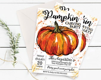 Pumpkin Carving Party Invitation - Fall Party, Pumpkin Invitation, Autumn Party | Self-Editing with CORJL - INSTANT DOWNLOAD Printable