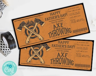 Father's Day Axe Throwing Gift Certificate, Lumberjack Surprise Gift Voucher | Self-Edit with CORJL-INSTANT DOWNLOAD Printable