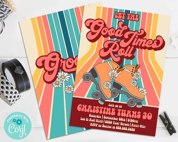 Roller Skating Party Invitation - Let the Good Times Roll, Skating Party Invite | Self-Edit with CORJL - INSTANT DOWNLOAD Printable