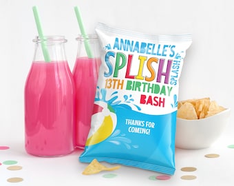 Pool Party Potato Chip Bag Wrap/Label/Template,Snacks Bag,Loot,Mini Chip Bag Favors | You Personalize using CORJL–INSTANT Download Printable