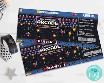 Arcade Gift Certificate,Retro Video Game Arcade Surprise Gift Voucher,Laser Tag Voucher | Personalize with CORJL–INSTANT DOWNLOAD Printable