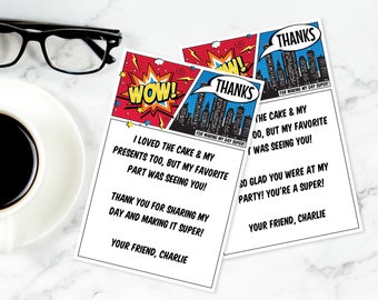 Superhero Thank You Card - Superhero Birthday Party, Comic Book Thank You Note | Self-Editing with CORJL - INSTANT Download Printable