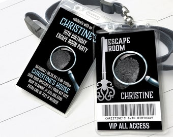 Escape Room VIP Badge Invitation, Escape Room Party,Mystery Party Invite | Self-Editing with CORJL - INSTANT Download Printable Template