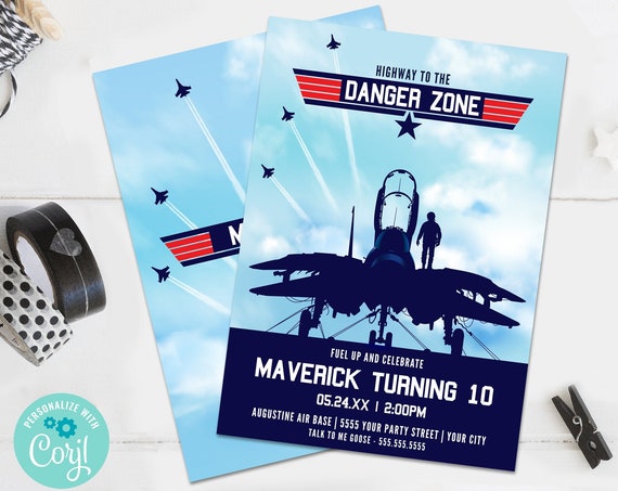 Fighter Pilot Invitation - Top Gun Invite, Birthday Party Invite | Self-Edit with CORJL-INSTANT DOWNLOAD Printable Template