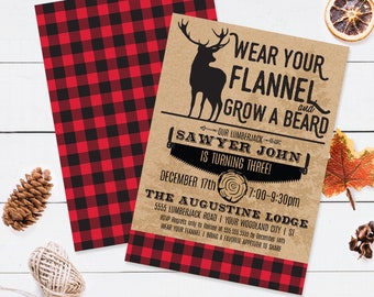 Lumberjack Invitation - Lumberjack Birthday Party, Buffalo Plaid Invitation | Self-Edit with CORJL - INSTANT DOWNLOAD Printable Template