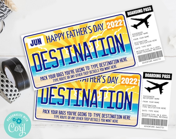 Father's Day Boarding Pass Gift Voucher, License Plate Voucher, Vacation,Weekend Getaway | Self-Edit with CORJL - INSTANT DOWNLOAD Printable