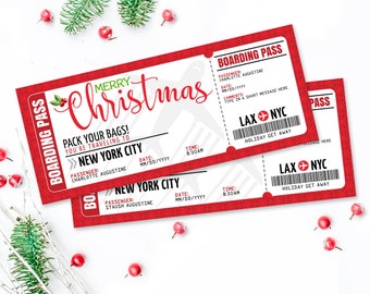 Boleto de tarjeta de embarque de Navidad - Revelación de viaje sorpresa, vuelo, boleto de avión falso de vacaciones / Autoedición con CORJL - DESCARGA INSTANTE Imprimible