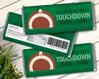 Football Candy Bar Label/Wrapper - Football Birthday, Tailgate, Bowl Party  | Self-Edit with CORJL - INSTANT DOWNLOAD Printable