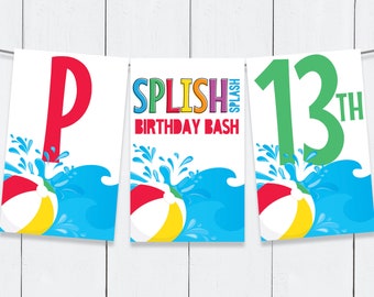 Pool Party Banner - Pool Banner, Summer Party, Beach Party | Self-Edit with CORJL - INSTANT DOWNLOAD Printable