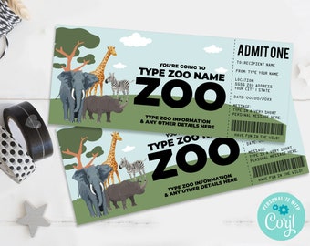 Zoo Gift Certificate, Wild Animal Park Surprise Gift Voucher | You Personalize with CORJL - INSTANT DOWNLOAD Printable Template