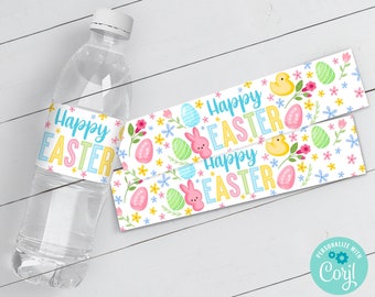 Easter Water Bottle Label - Water Bottle Wrap-Treats For My Peeps, Spring Label| Self-Edit with CORJL - INSTANT DOWNLOAD Printable Template